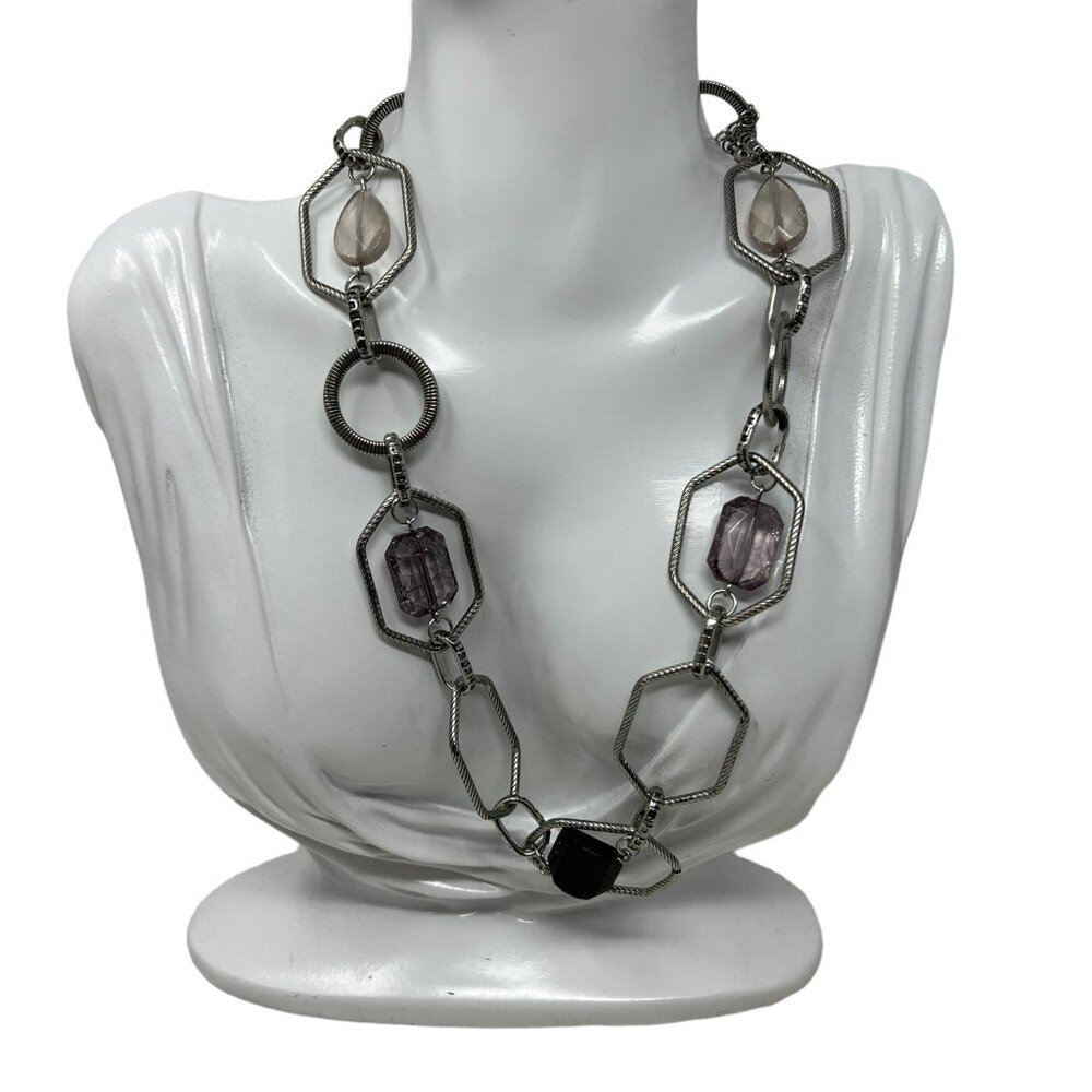 Lia Sophia Necklace Chunky Link Lucite Purple Stone Chain